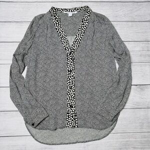 Diane von Furstenburg Women’s Black Cream Silk V-Neck‎ Button Top Blouse Size 4